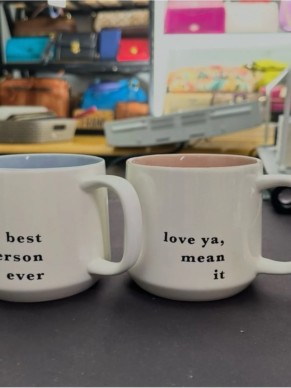 White Ceramic Mug Set with Pastel Interior - Best Person Ever & Love Ya